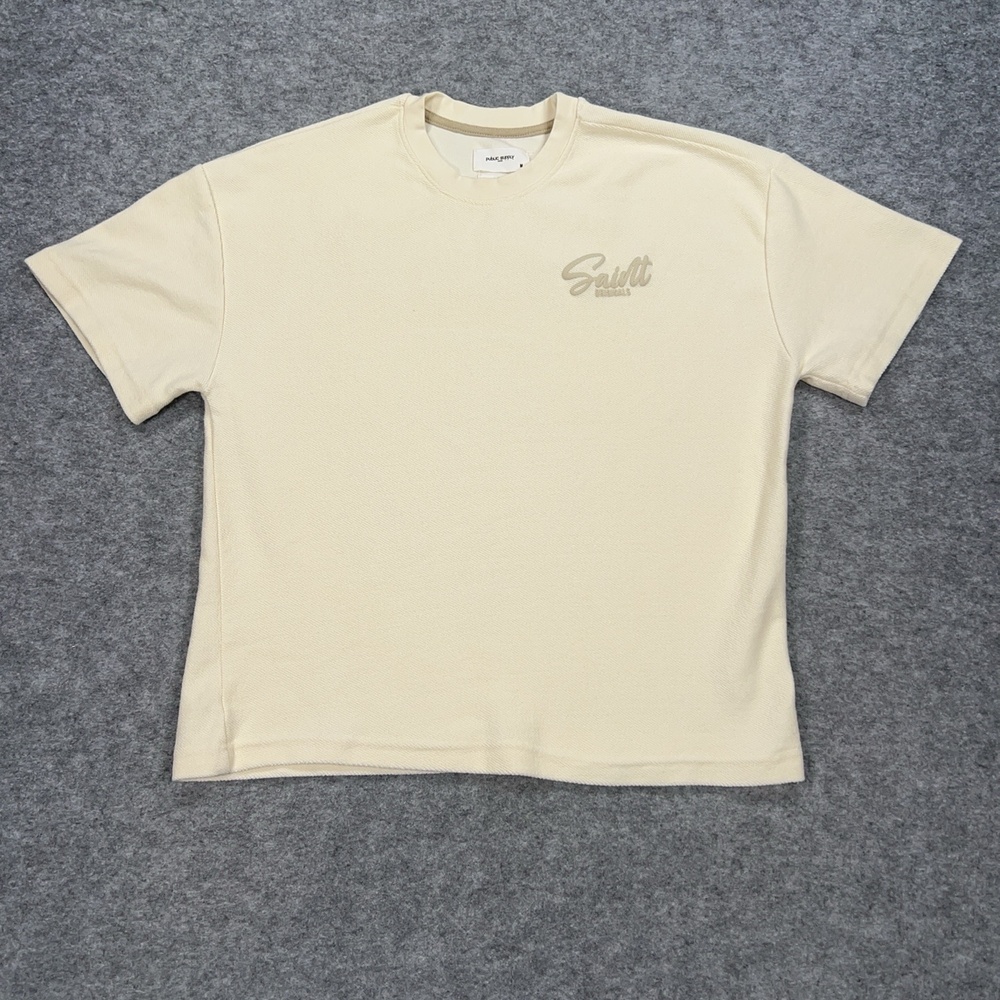 Public Supply Shirt Mens M Cream Oversized Cotton Crewneck Waffle Knit Boxy